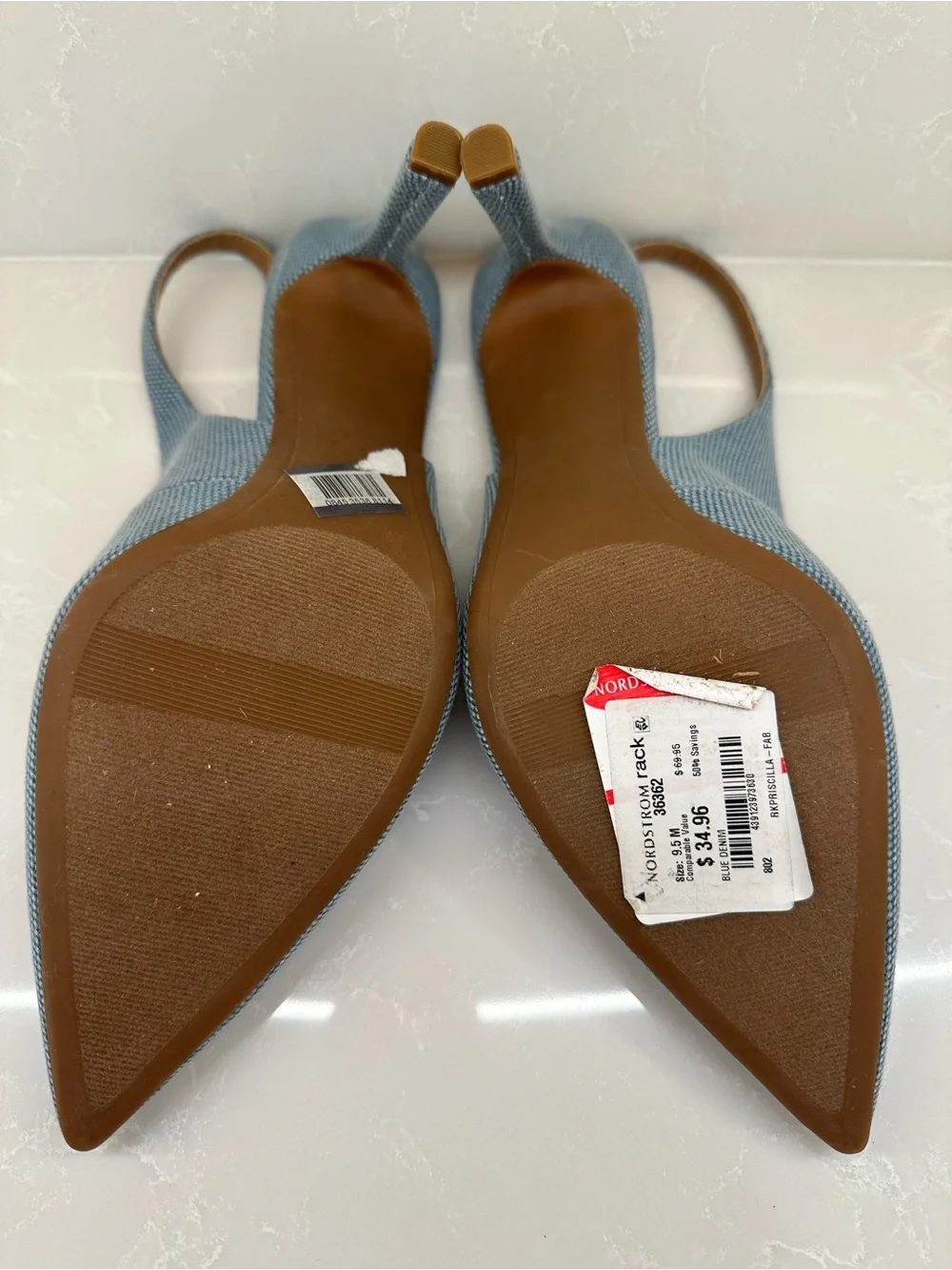 Nordstrom Rack Priscilla Denim Slingback Pumps Heeled Pointed Toe Blue 9.5M
